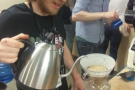 This is Harley, brewing up some of the Rwandan as a pour-over.