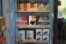 These shelves have the usual coffee-making and coffee-related kit...