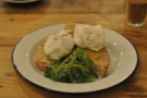 Poached eggs on toast. It was that or the pancakes.