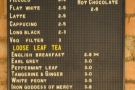 This is the coffee and tea menu...