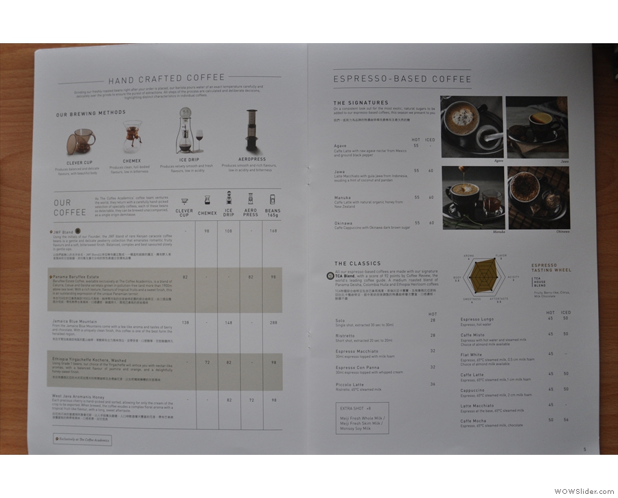 ... and a detailed, double page spread about the coffee options.