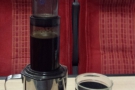 My Aeropress assembled and ready to plunge (the hot water was from the flask).