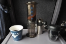This time it wasn't just planes though: here I'm making coffee on an Amtrak train.