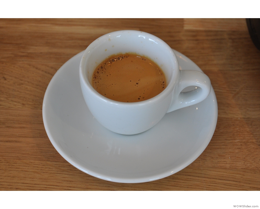 My espresso in its classic white cup.