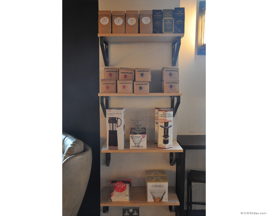 Back up in the coffee bar, Town Square has retail shelves full of coffee-making kit...