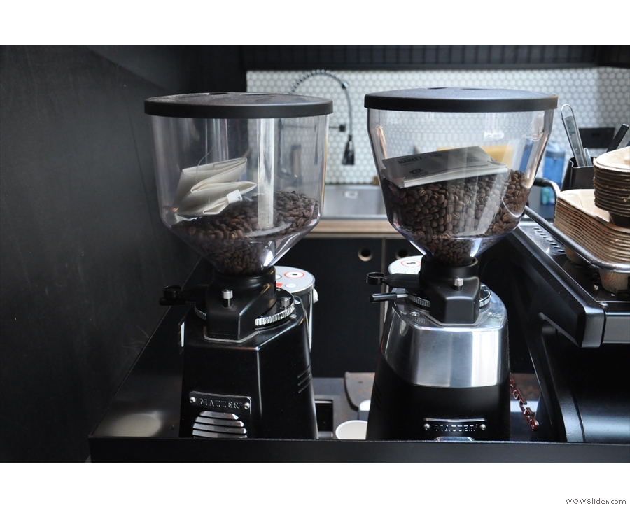 ... where you'll find the two grinders, with the Market Blend and single-origin guest.