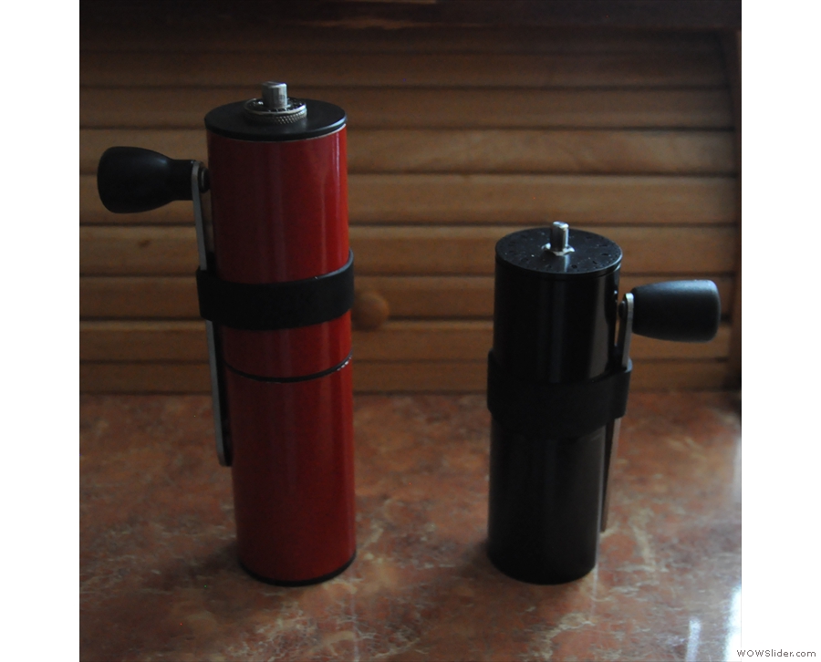 Designed specifically as a travel grinder, here it is next to Red, my feldfarb.