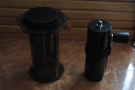 More size comparison: the Aergrind next to an Aeropress.