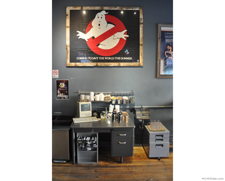 However, what makes Wormhole is the 80s sci-fi decor, such as this Ghostbusters poster...