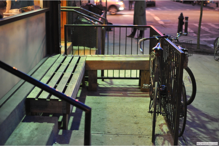 The benches outside Ninth Street Espresso on 9th Street