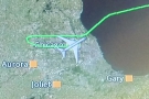 Safely on the ground at O'Hare, having approached, unusually, from the west.