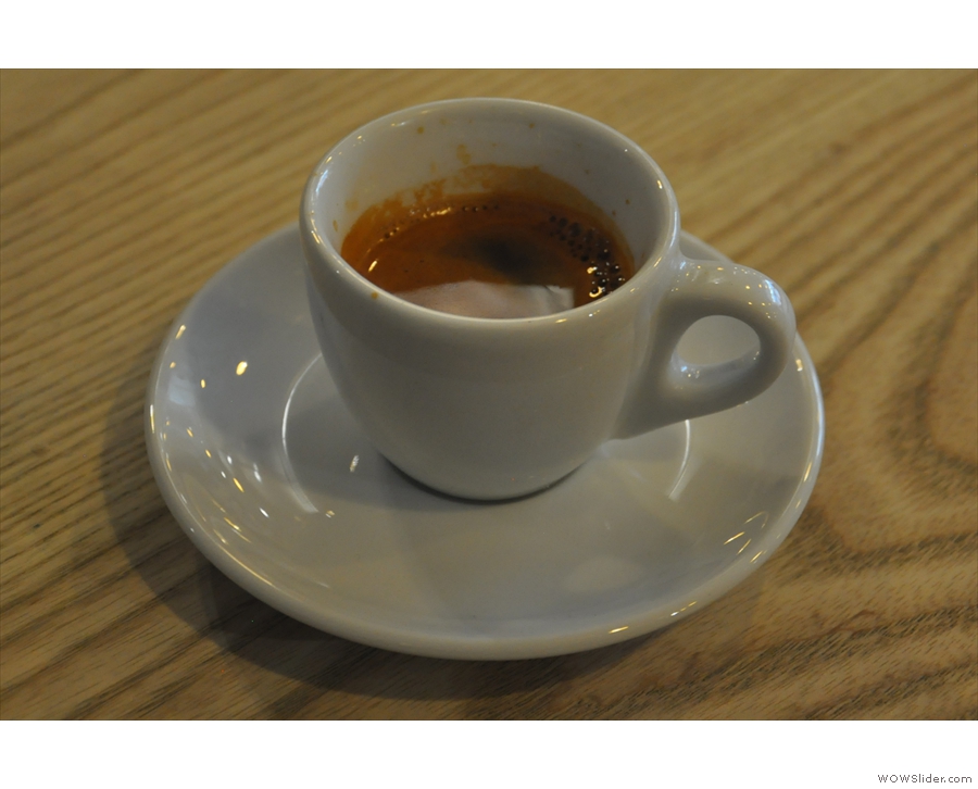 I started with the single-origin guest espresso, a Kenyan from Round Hill Roastery.