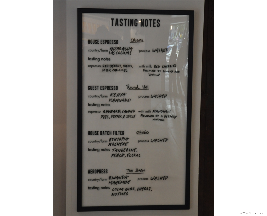 If you're interested, there are tasting notes for each of the coffees being served...
