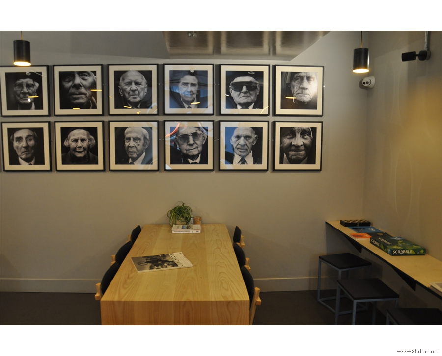 There's a six-seater communal table at the back, with interesting pictures on the walls...