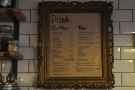 ... while you'll find the drinks menu, framed on the wall.