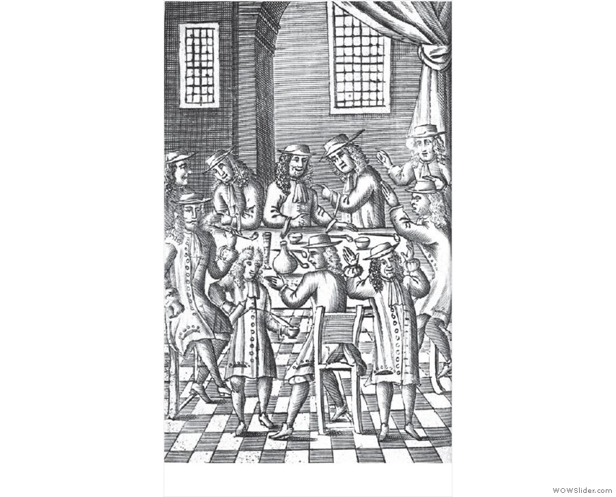 I'll leave you with another of the illustrations, a 17th century London coffeehouse.