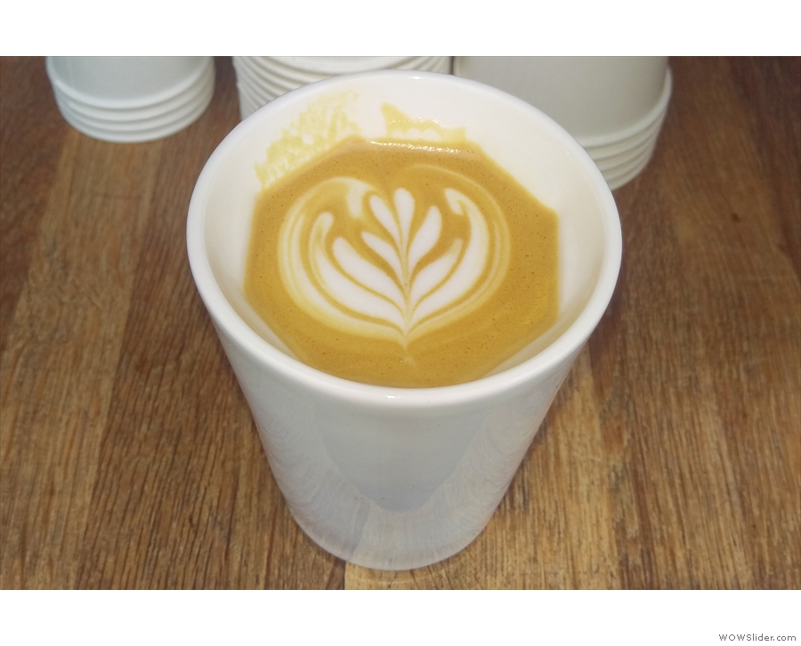 Here's one I (well, Craft) prepared earlier, a lovely flat white in my Therma Cup.