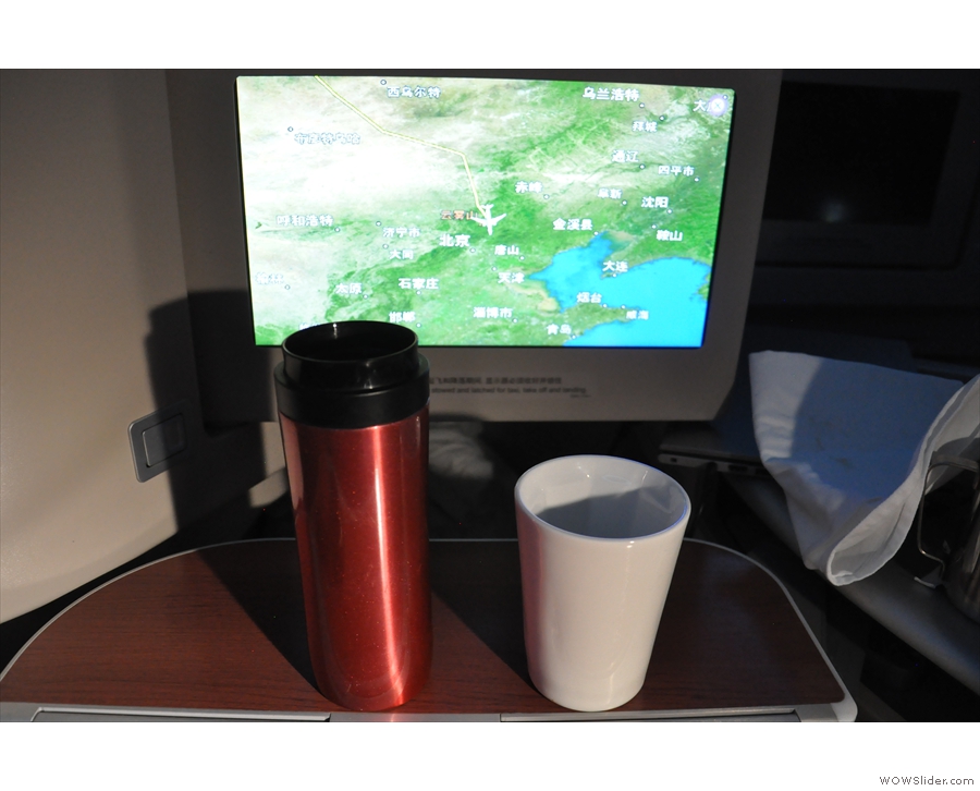 Celebrating my imminent arrival in Shanghai with my Travel Press and Therma Cup.