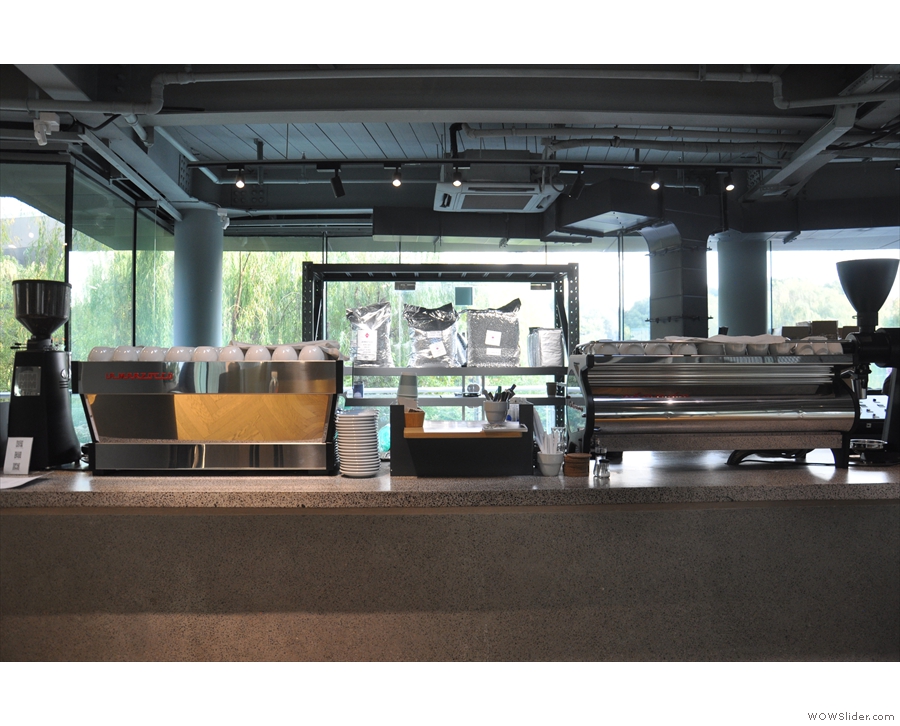 Taking pride of place in the centre, are two espresso machines, a Linea & a Strada.