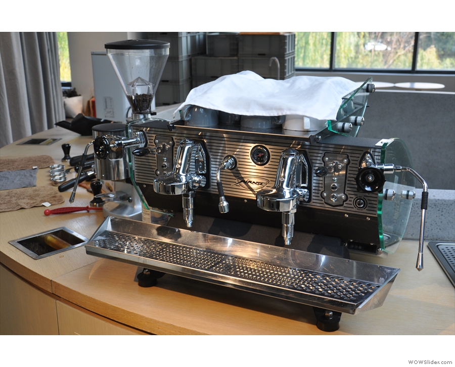 It's equipped with a pair of lovely Kees van der Westen espresso machines.