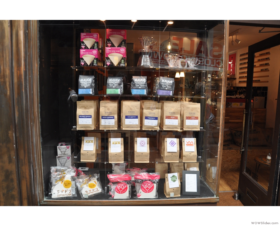 I liked the window display on the left: all the retail bags of coffee.