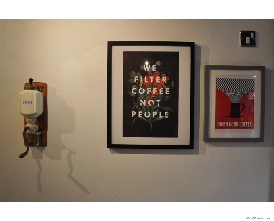 Kapow Coffee doubles as an art gallery with lots of interesting pieces on its walls...