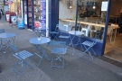 Another view of the tables on the broad pavement outside the Coffee Lab.