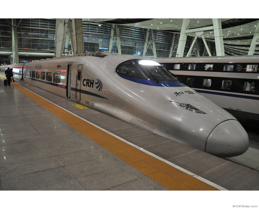 My train, the D321 high-speed sleeper service, waits on the platform in Beijing.