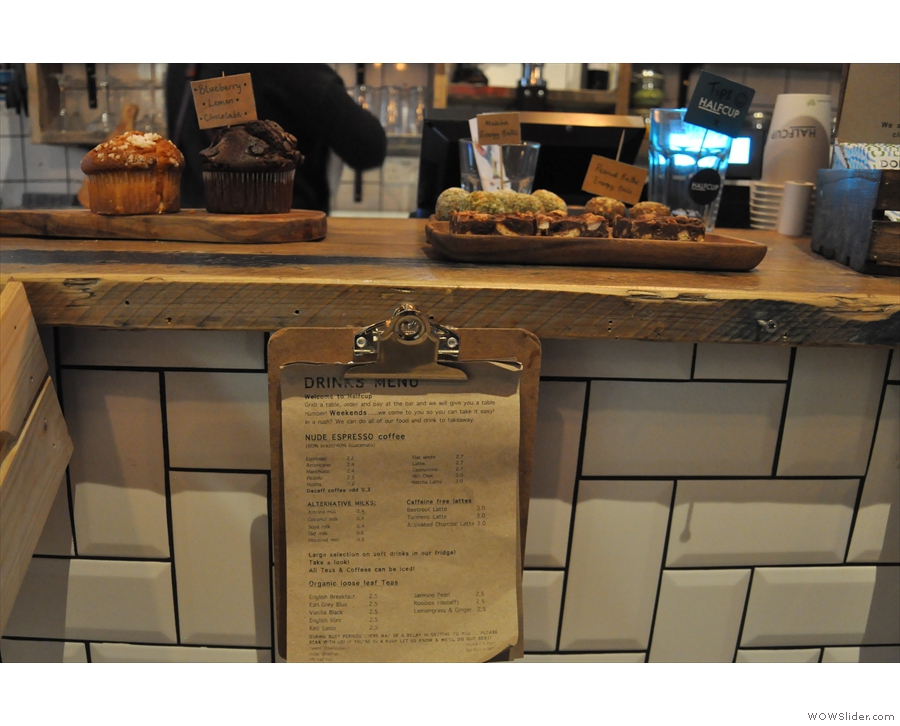 You'll also find a menu hanging beneath the counter...