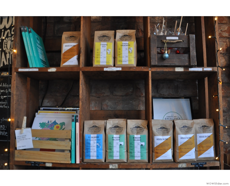 Some of the wide selection of beans from the local Heartland Coffee Roasters.