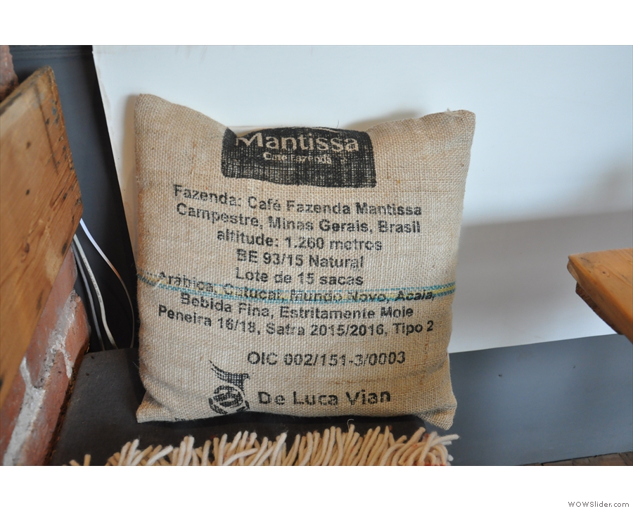 More upcycling in the shape of this cushion cover made from an old coffee sack.