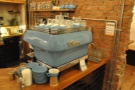 The gorgeous custom-painted La Marzocco espresso machine, seen here in January 2016...