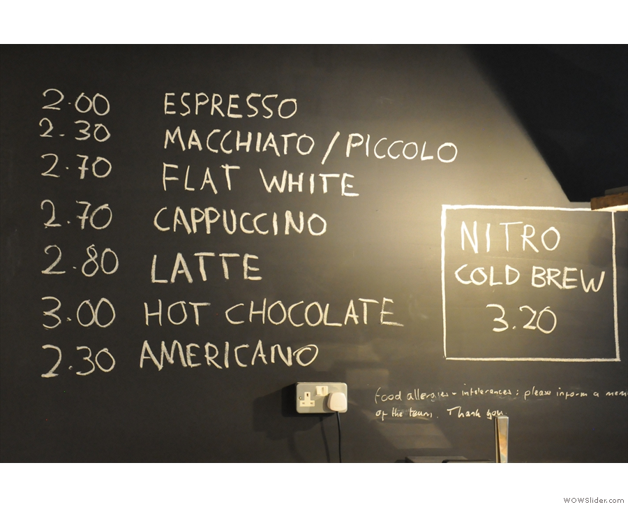 There's a very concise coffee menu...