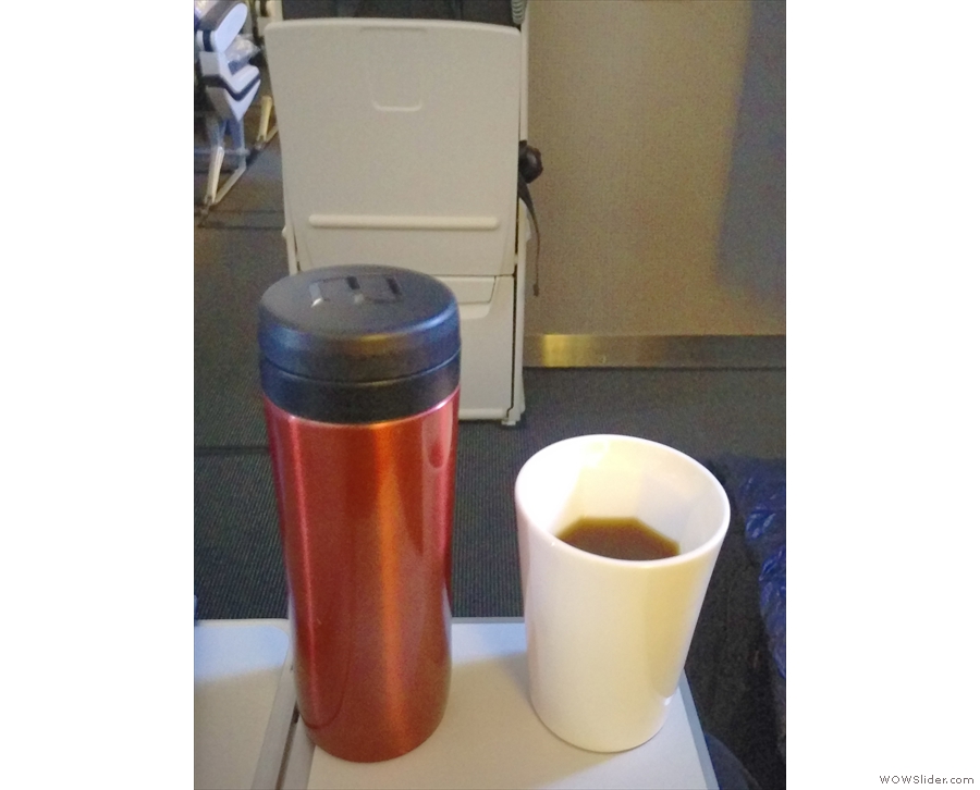 Here's my Espro Travel Press and my Therma Cup admiring my leg room on the A380.