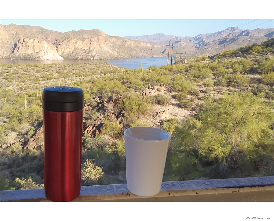 After a week of work, it was time to explore. Here's my coffee overlooking Canyon Lake.