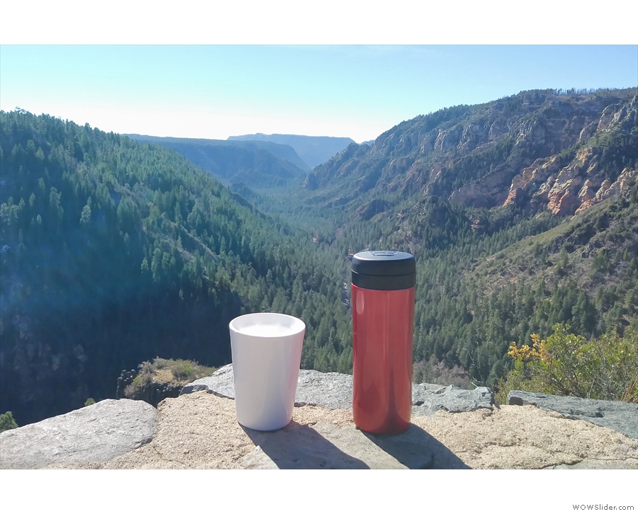 And finally, my coffee looks out to the south, along the canyon bottom.