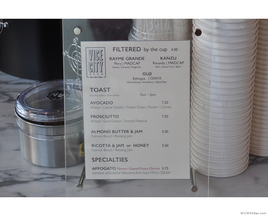 There's also a small, toast-based menu for breakfast and lunch, plus the hand-brew beans.