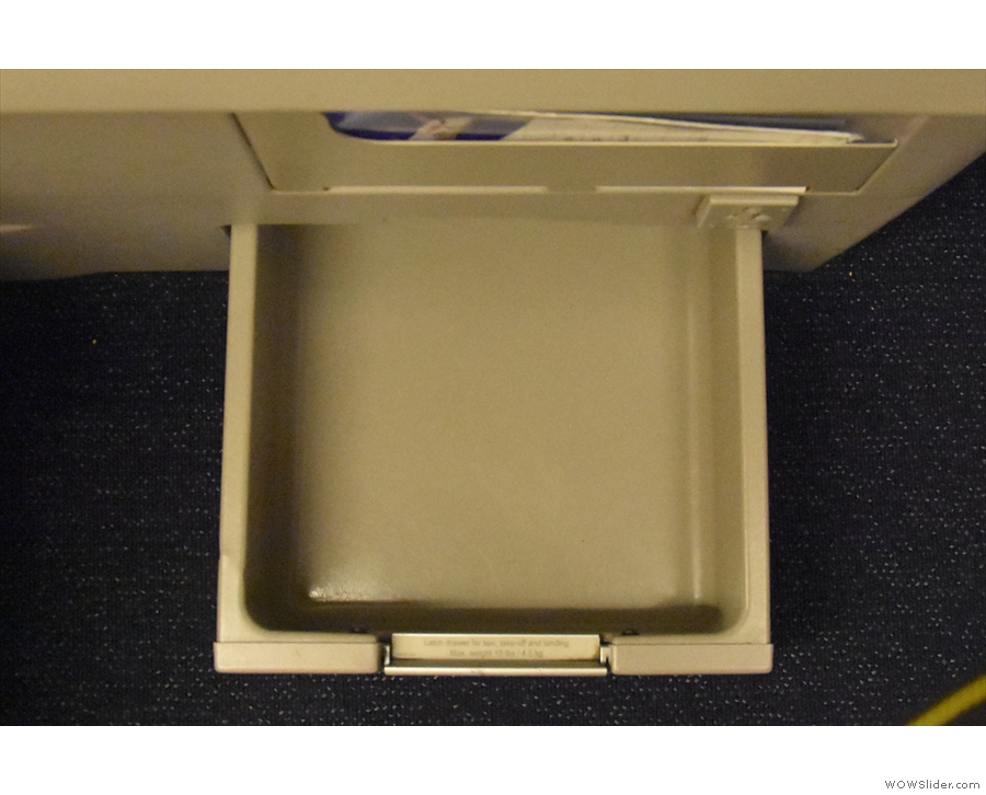 One feature I don't recall from the last 747: a handy drawer, big enough for my laptop.