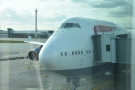 My Boeing 747 for the flight back to London, seen here on the stand at Heathrow.
