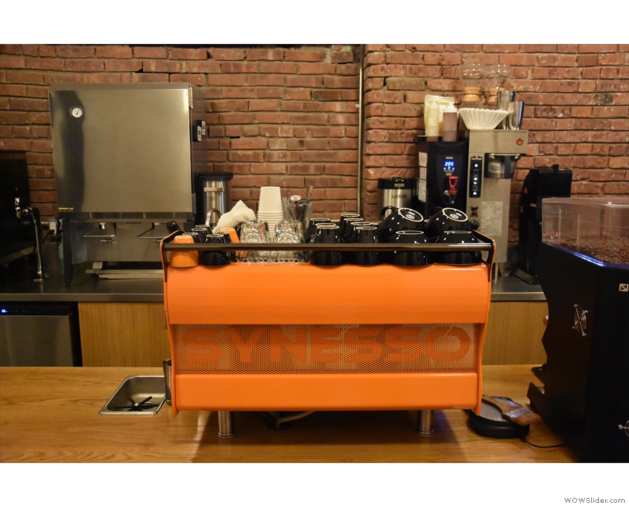 ... where pride of place goes to the Synesso espresso machine in Cafe Grumpy colours.