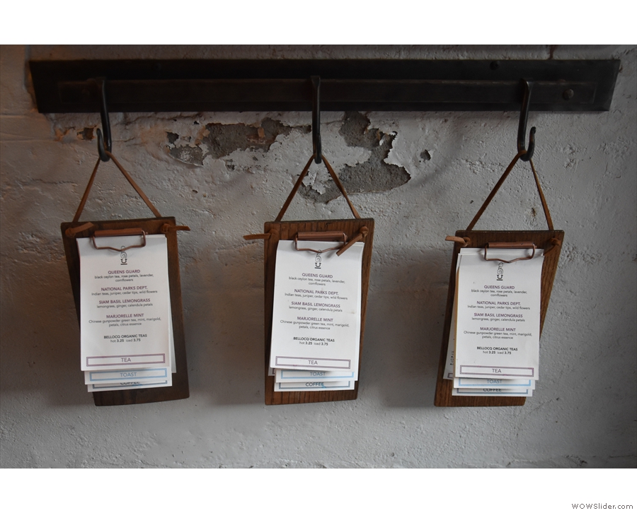 Finally, these clipboard-style menus are hung up so that you can take one to your table.