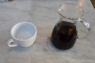 Pleasingly, the coffee is served in the carafe, with the cup on the side...