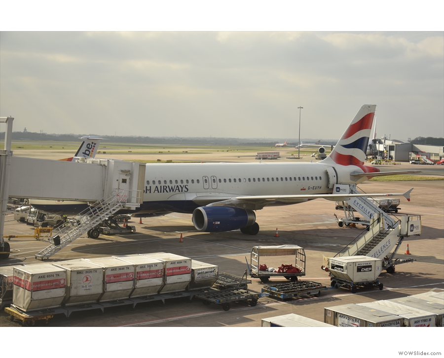 My Airbus A320, waiting to fly me the short hop down to Heathrow.