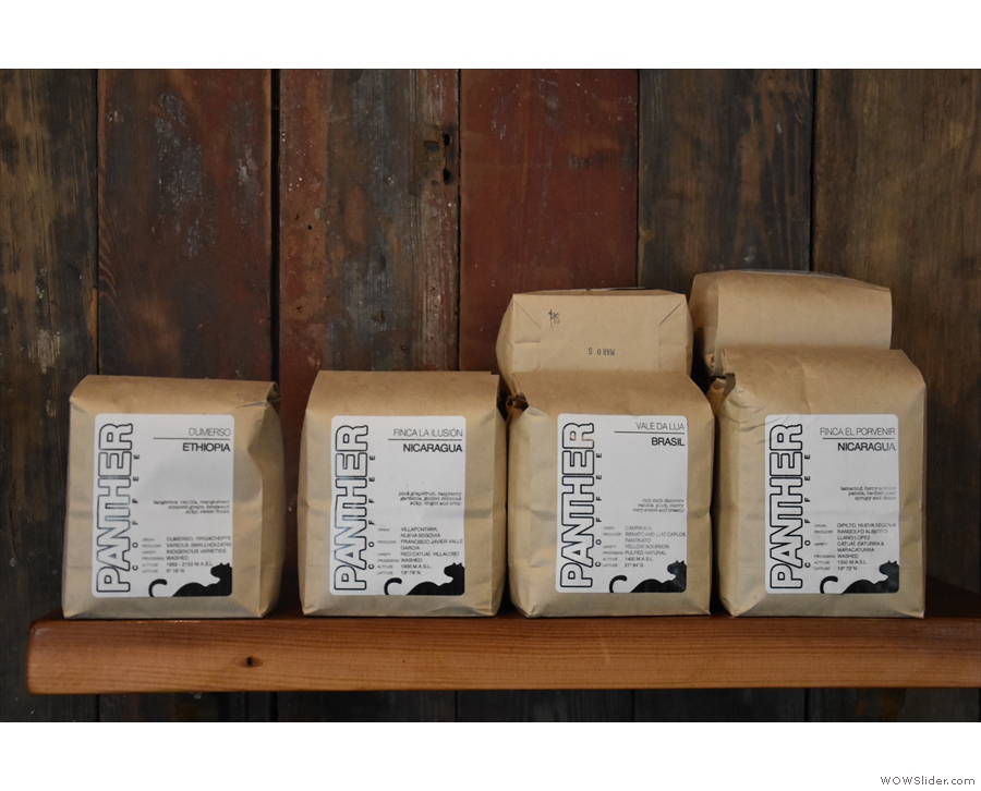 Panther Coffee serves as the house-roaster, with the various single-origins for sale.