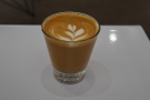 I had a cortado, made with a Kenyan single-origin, served in a wide-brimmed glass.
