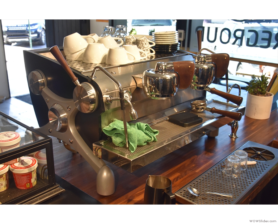 A rare barista-eye view of the espresso machine.