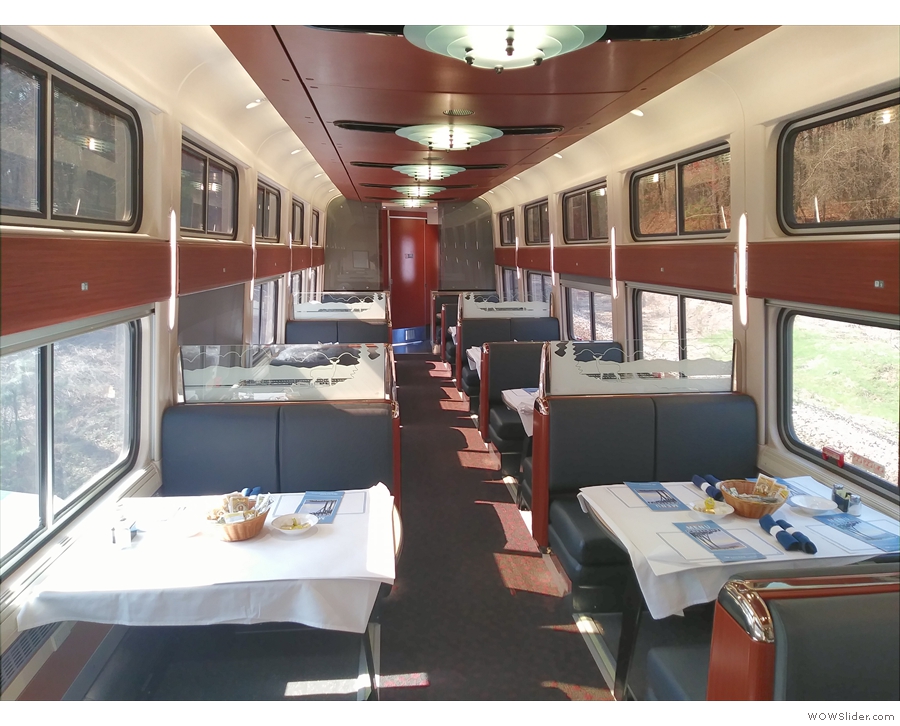 There are three coach class cars, a cafe car, then this, the glorious dining car.