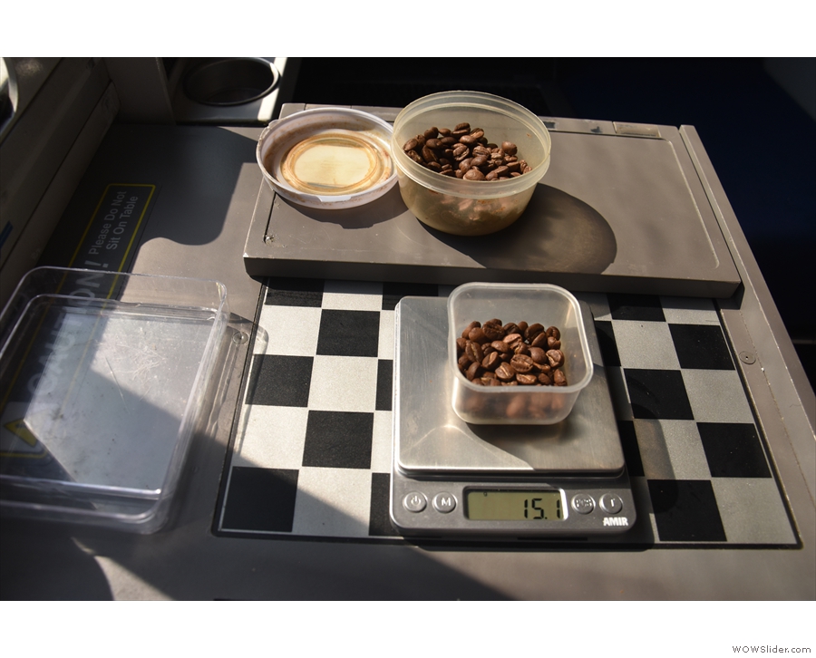 One of my table's many uses: coffee! During frequent stops, I used my scales to...
