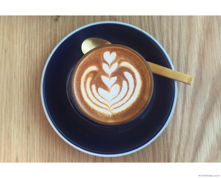 Impressive latte art in such a small glass!