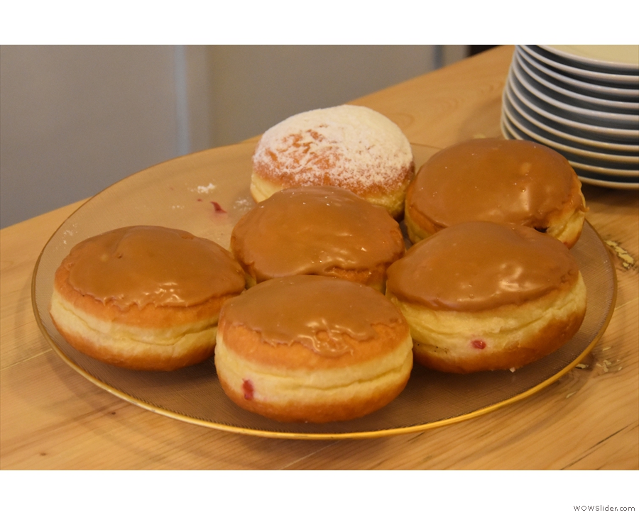 ... leaving the front of the counter clear for cakes, such as these doughnuts.
